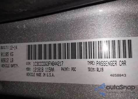 2015 Chrysler 200 S from USA, damaged, VIN 1C3CCCDG3FN644217